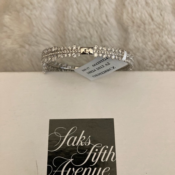 BNWT ADRIANA ORSINI Cubic Zirconia Rhodium Plated Hinge-Closure Bangle - Picture 7 of 9